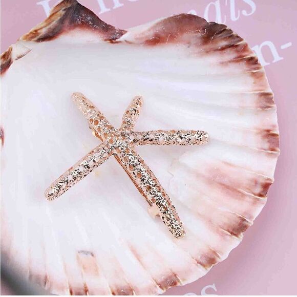 COPY 3 Gold starfish sea hair clip - Picture 3 of 5